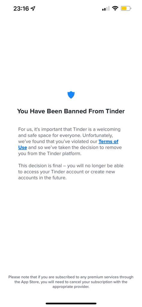 tinder screenshot banned